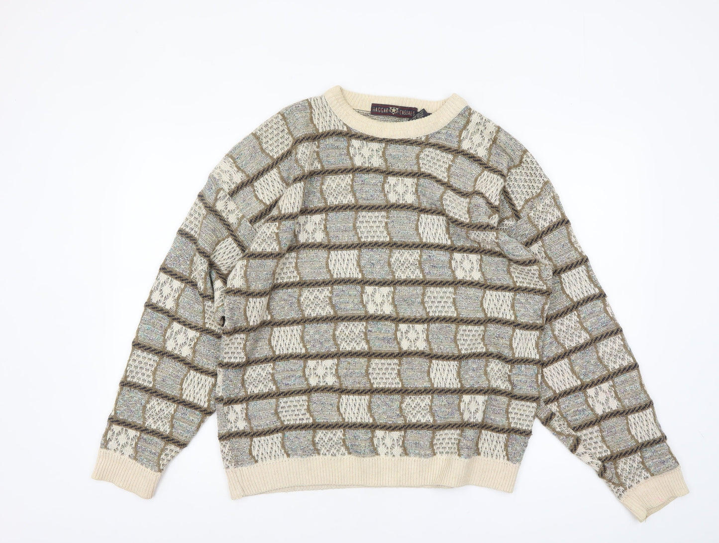 Haggar Men's Beige Geometric Knit Crew Neck Pullover Jumper M
