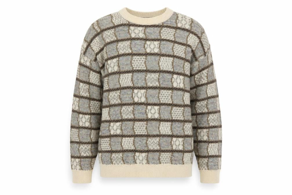 Haggar Men's Beige Geometric Knit Crew Neck Pullover Jumper M