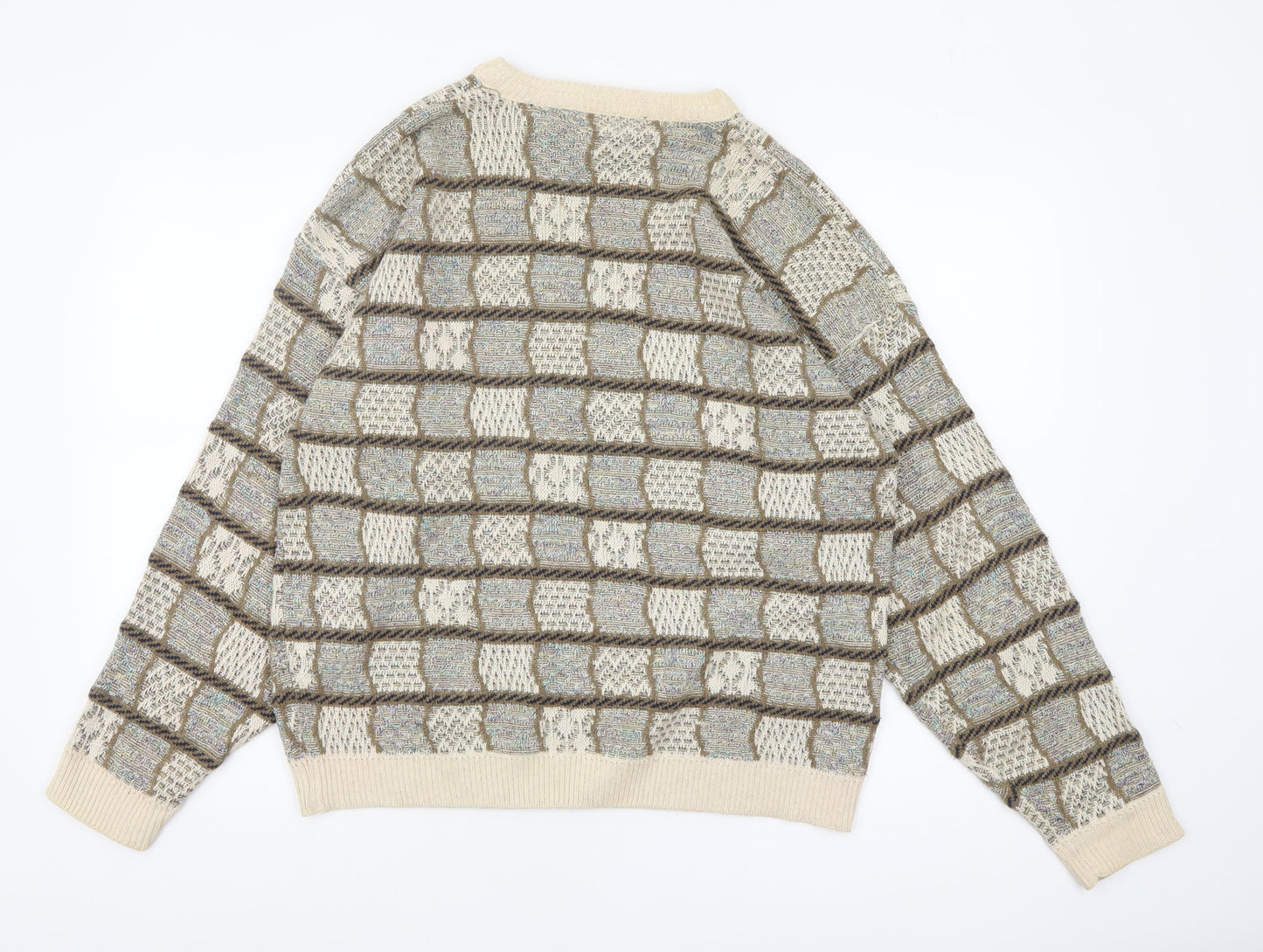 Haggar Men's Beige Geometric Knit Crew Neck Pullover Jumper M