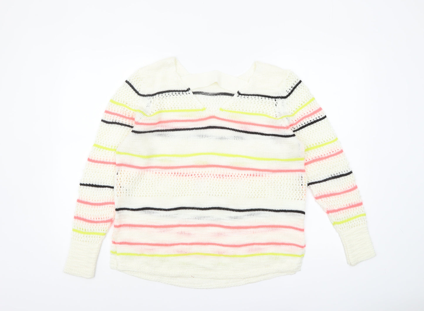 Next Women's Multicoloured Striped Open-Knit Acrylic Jumper Medium