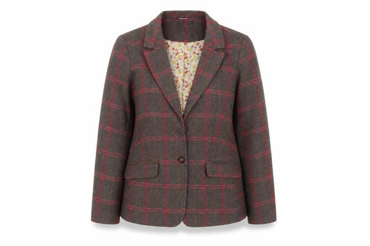 Cotton Traders Women’s Brown Check Wool Blend Blazer Size 12 Classic Fit