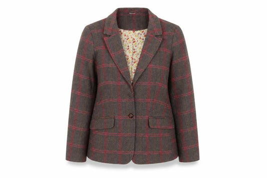 Cotton Traders Women’s Brown Check Wool Blend Blazer Size 12 Classic Fit