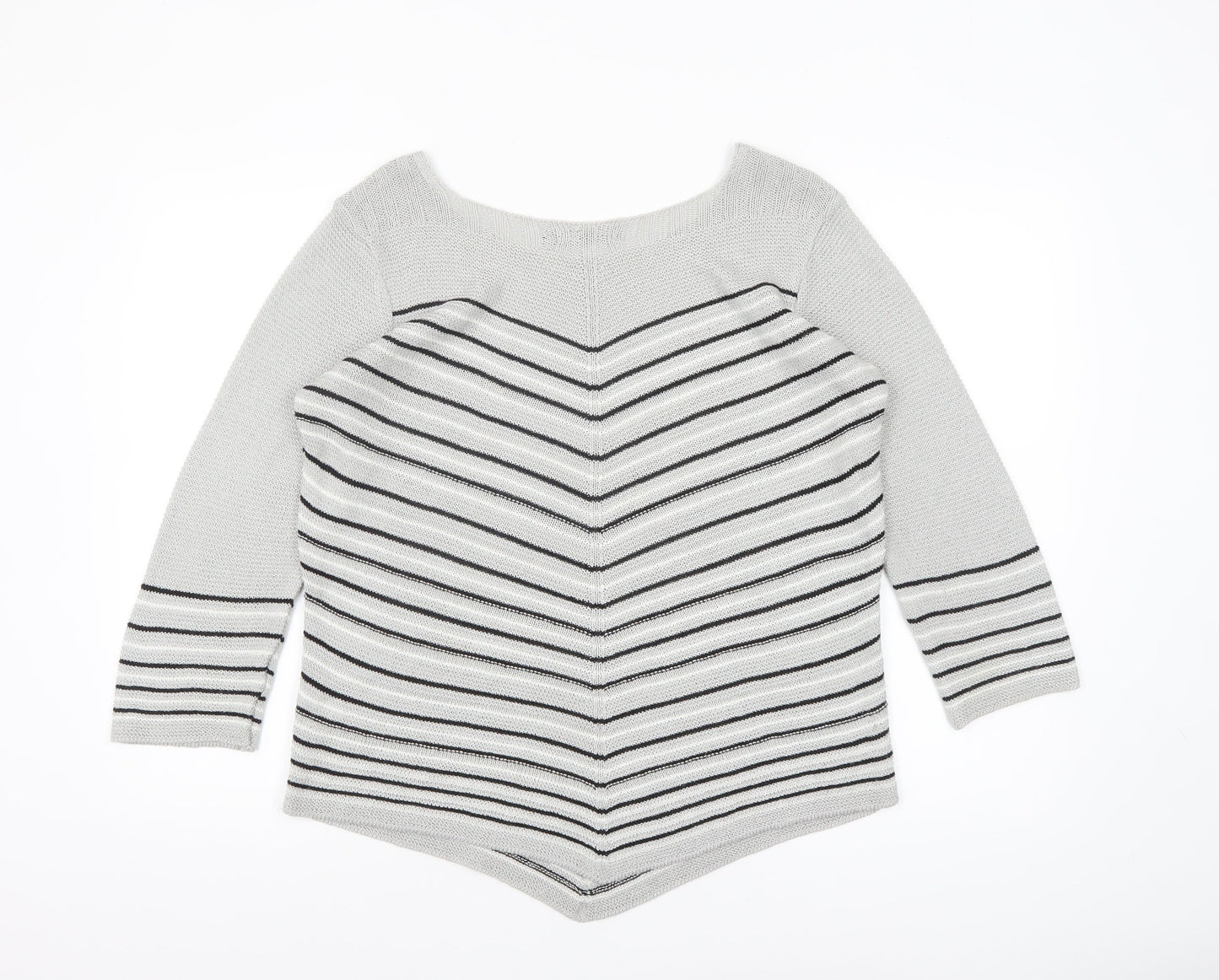Elite Collection Women Grey Striped 3/4 Sleeve Pullover Jumper Size L
