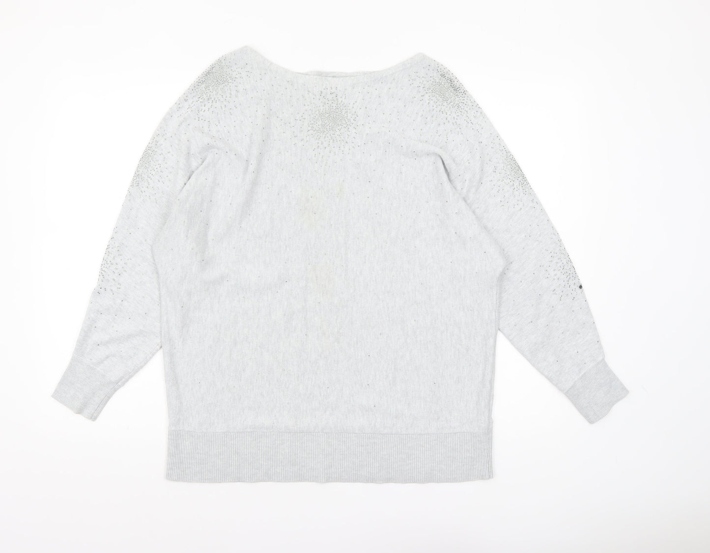 Monsoon Women’s Grey Beaded Knit Boat Neck Jumper Size M