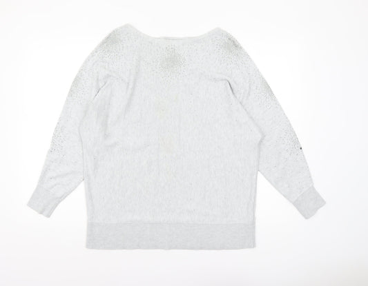 Monsoon Women’s Grey Beaded Knit Boat Neck Jumper Size M