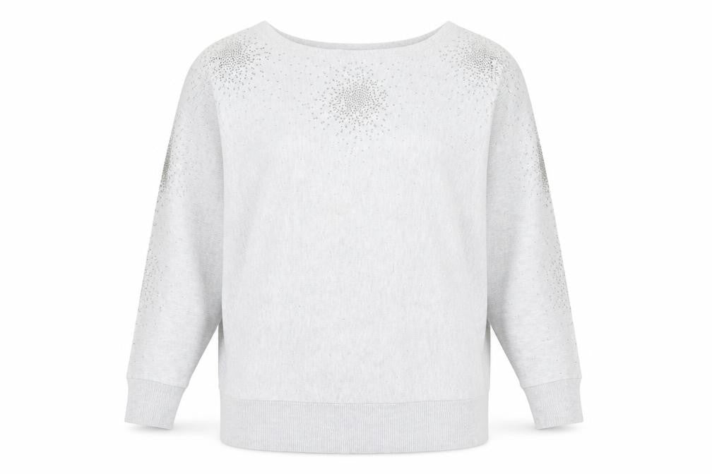 Monsoon Women’s Grey Beaded Knit Boat Neck Jumper Size M