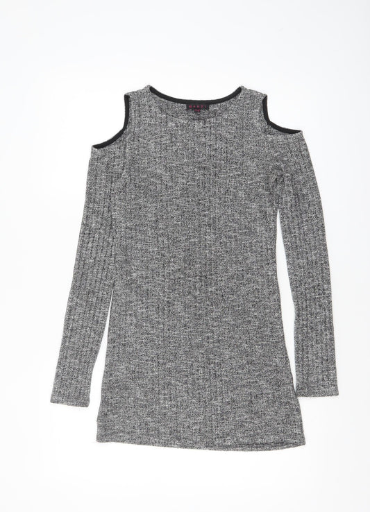 Mandi Women Grey Size 10 Cold Shoulder Knit Bodycon Dress