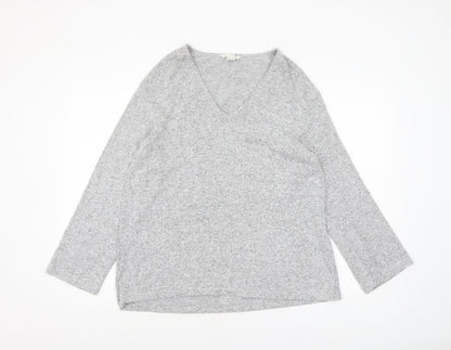H&M Women’s Grey V-Neck Pullover Jumper Size 12 Lightweight Knit