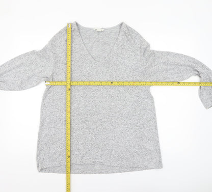 H&M Women’s Grey V-Neck Pullover Jumper Size 12 Lightweight Knit