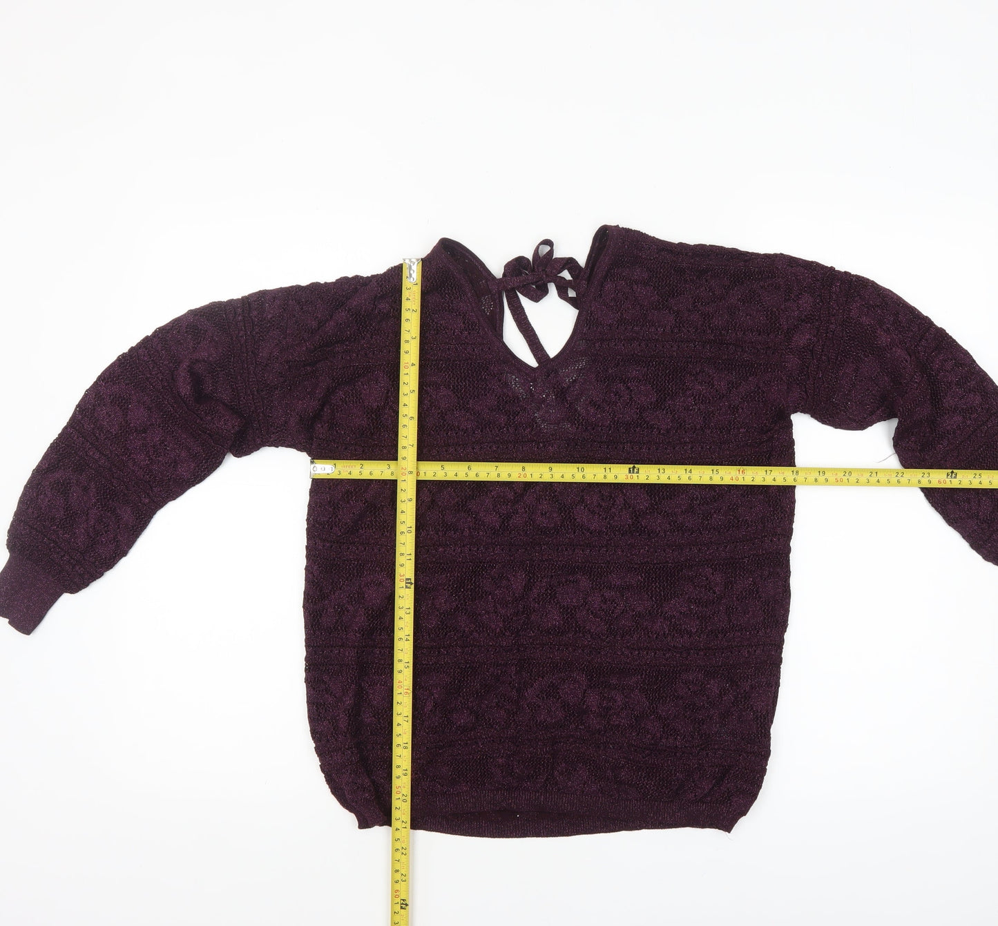 Next Womens Purple V-Neck Long Sleeve Open-Knit Jumper Size 14