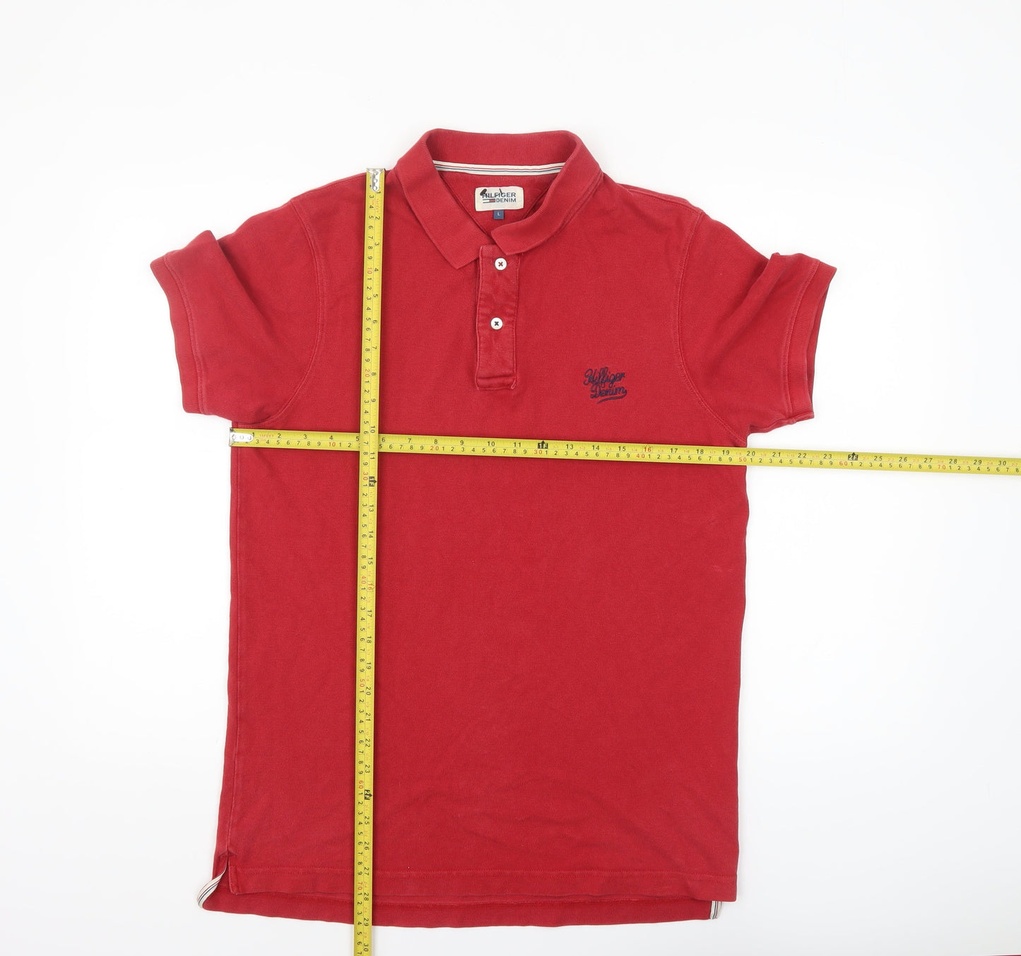 Hilfiger Denim Men's Red Cotton Polo Shirt L Short Sleeve Classic