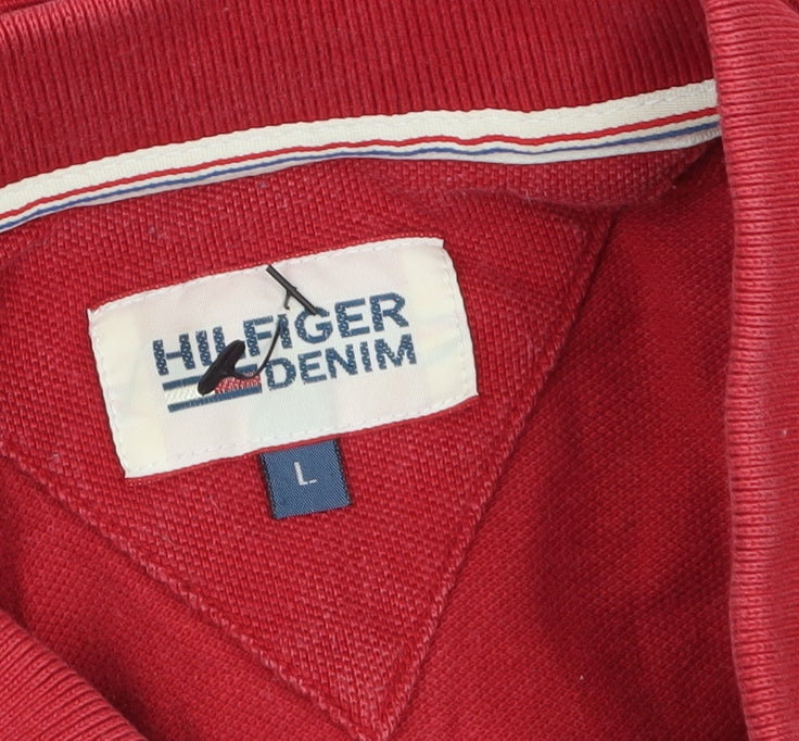 Hilfiger Denim Men's Red Cotton Polo Shirt L Short Sleeve Classic