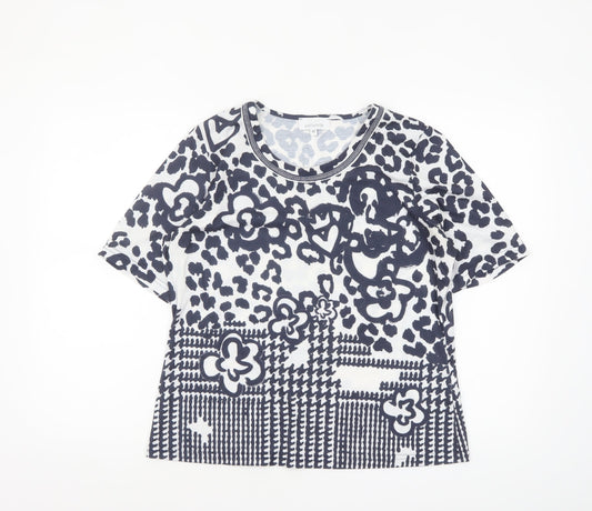 Just White Women's Blue Animal Print Short Sleeve T-Shirt Size 12