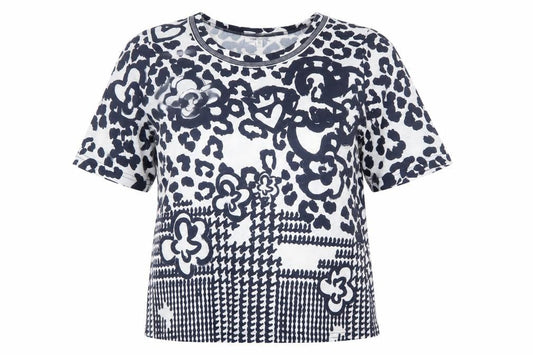 Just White Women's Blue Animal Print Short Sleeve T-Shirt Size 12