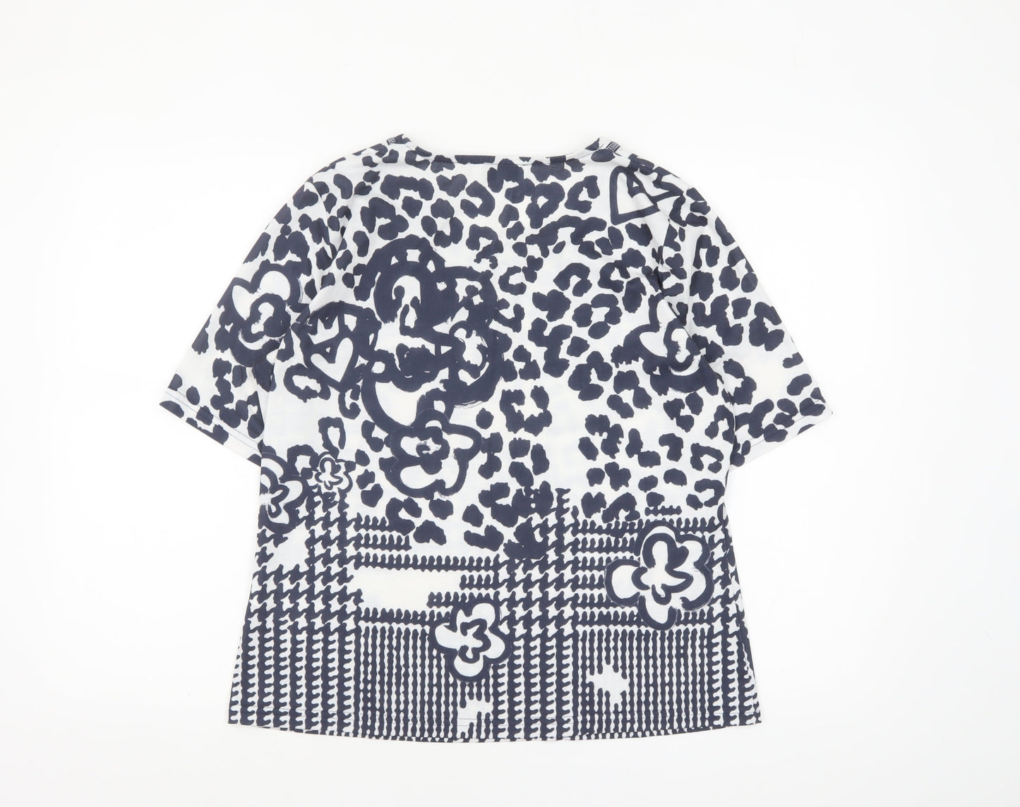 Just White Women's Blue Animal Print Short Sleeve T-Shirt Size 12