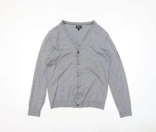 Next Men's Grey Cotton V-Neck Button Cardigan Small