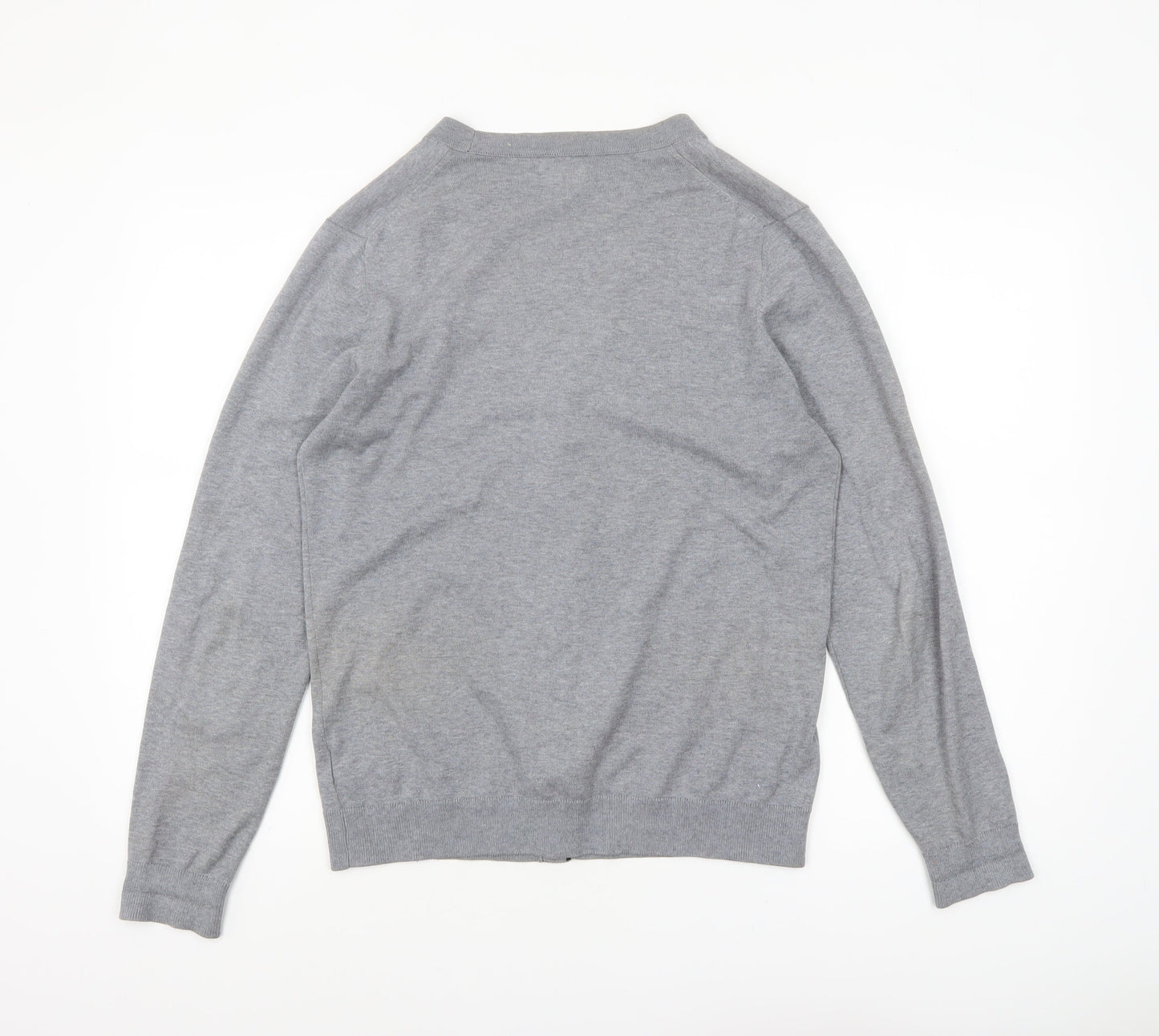 Next Men's Grey Cotton V-Neck Button Cardigan Small