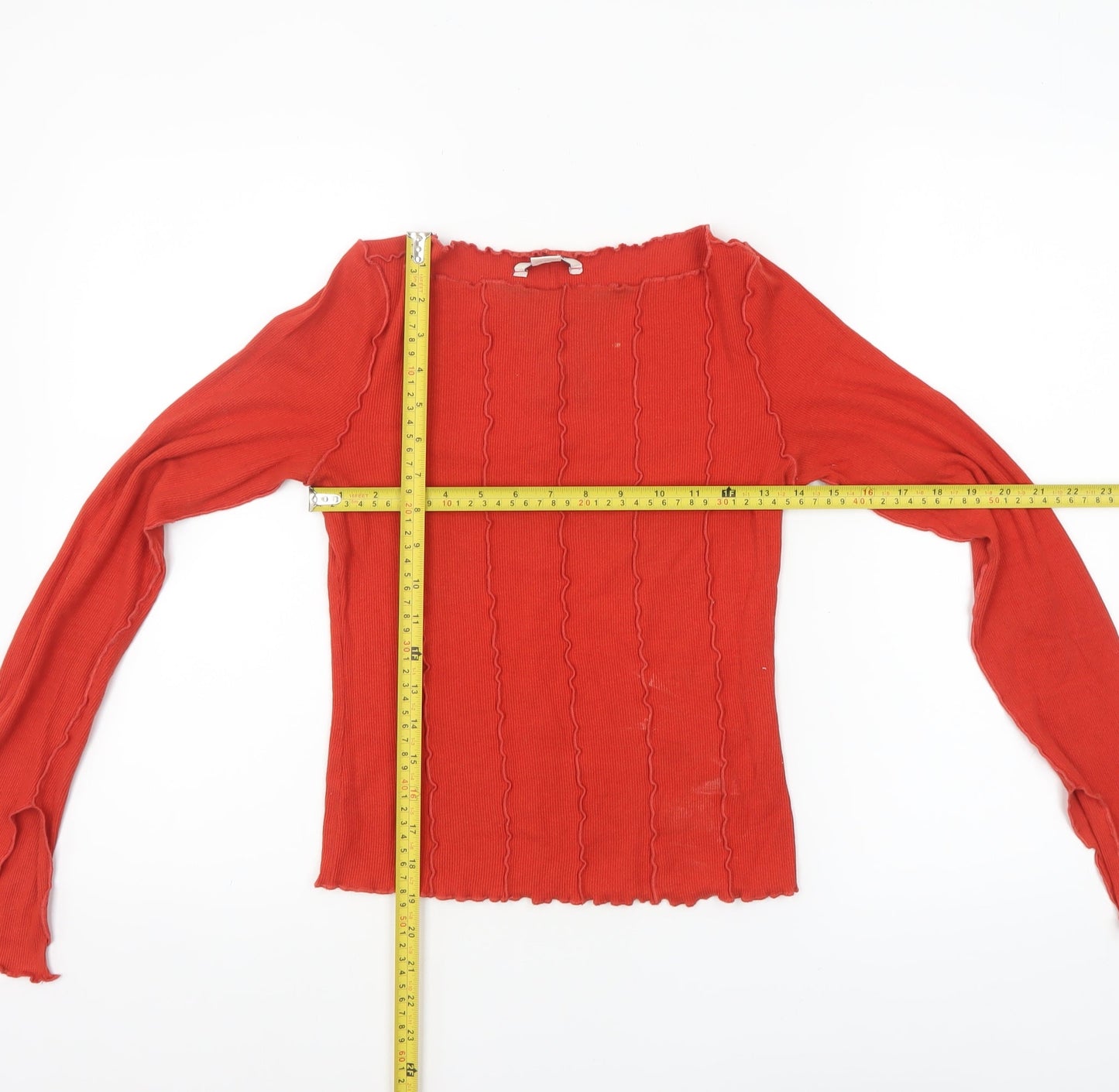 Monki Women’s Red Long Sleeve Slim Fit Boat Neck Top XS