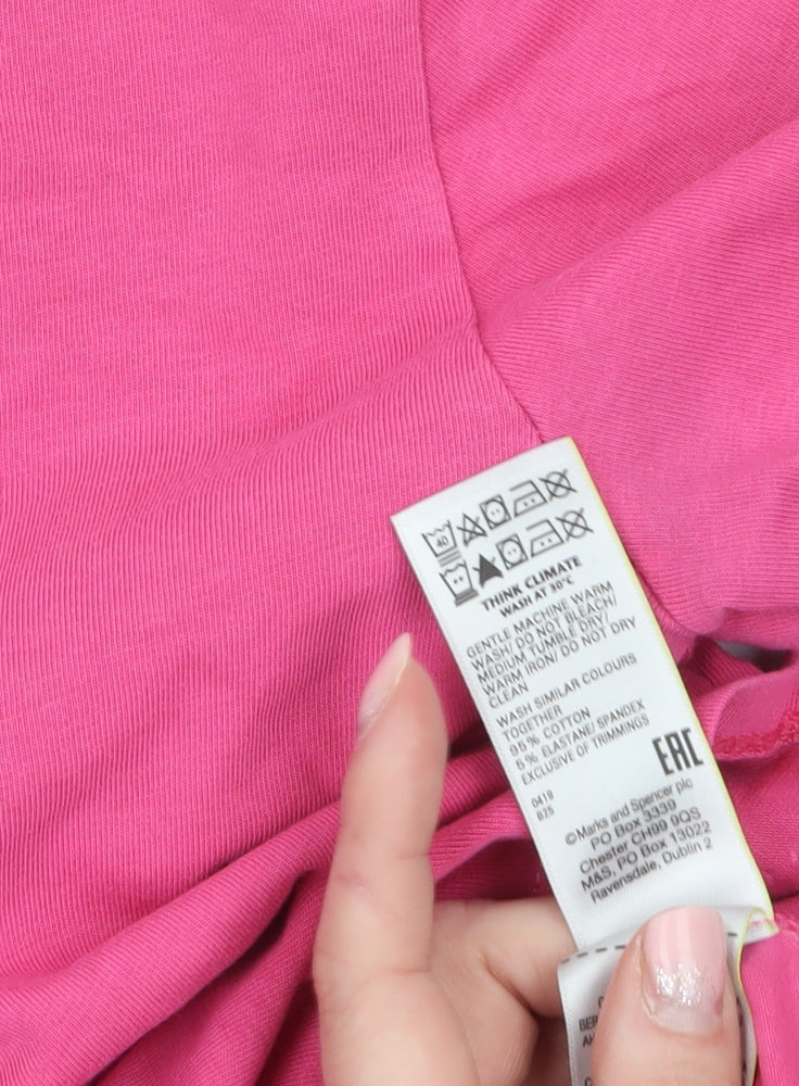 Marks and Spencer Womens Pink Size 12 Cotton 3/4 Sleeve T-Shirt