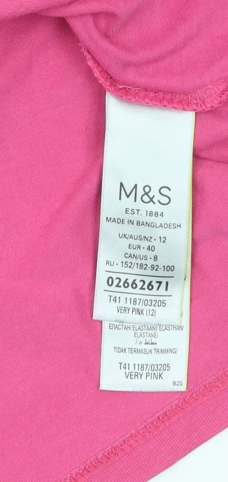 Marks and Spencer Womens Pink Size 12 Cotton 3/4 Sleeve T-Shirt