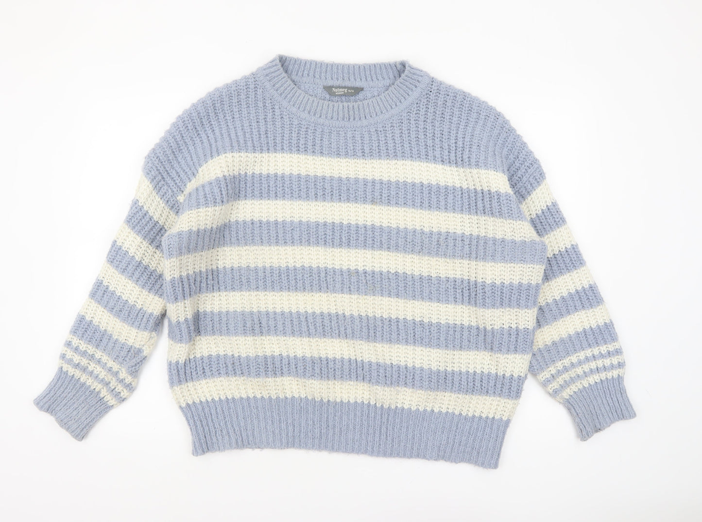 Nutmeg Women Blue White Striped Chunky Knit Pullover Jumper Size 16/18