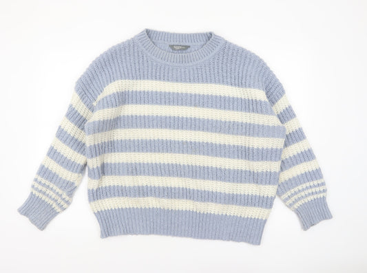 Nutmeg Women Blue White Striped Chunky Knit Pullover Jumper Size 16/18