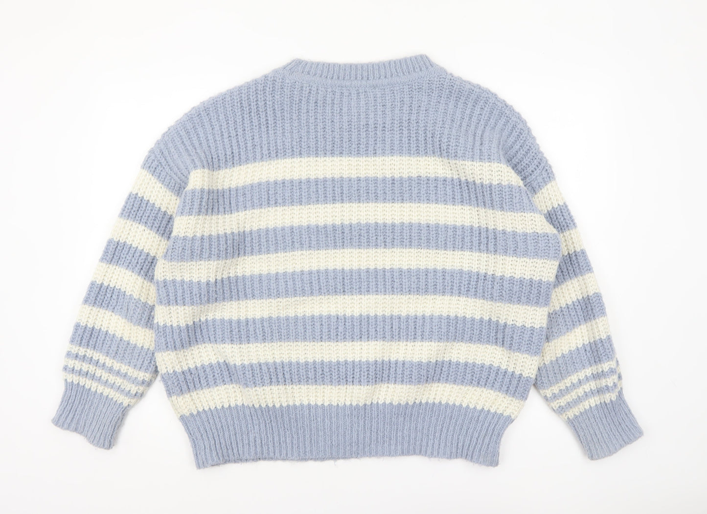 Nutmeg Women Blue White Striped Chunky Knit Pullover Jumper Size 16/18