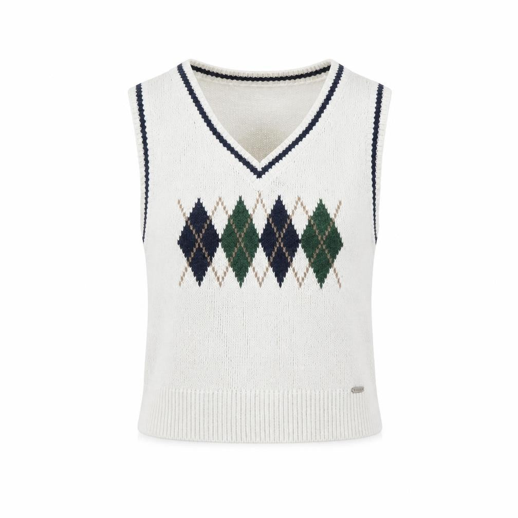 Hollister Women White Argyle Knit V-Neck Sleeveless Vest XS