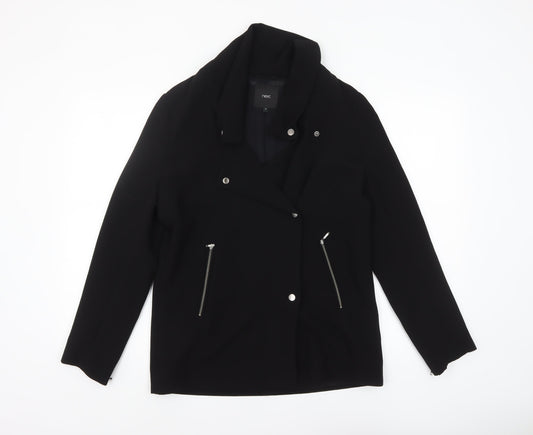 Next Women's Black Biker Jacket Size 10 Zip Detail Classic Style