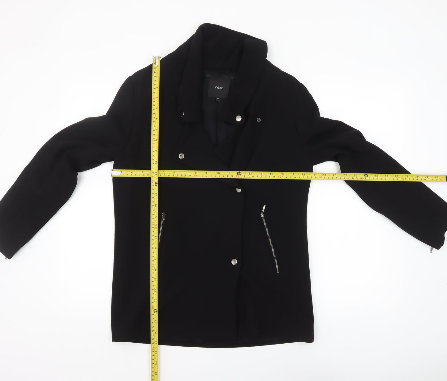 Next Women's Black Biker Jacket Size 10 Zip Detail Classic Style
