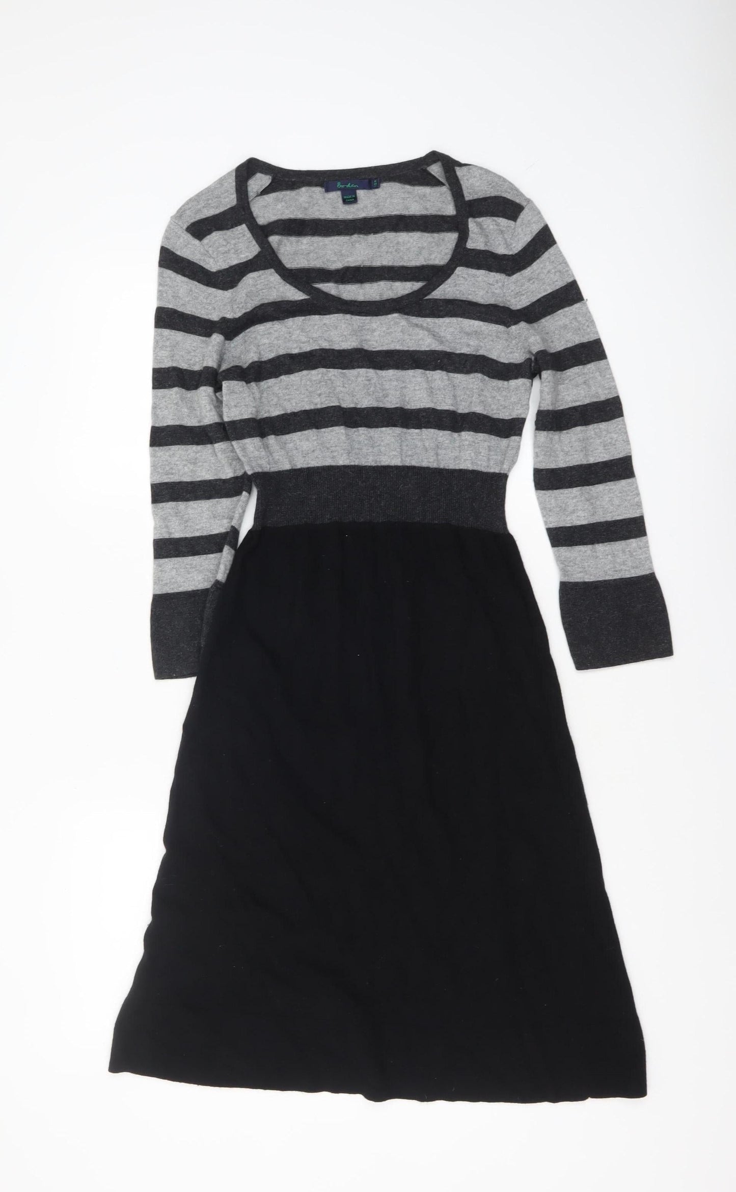 Boden Women Grey Black Striped Fit & Flare Knit Dress Size 10