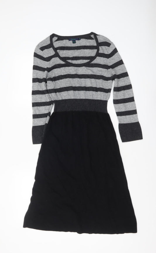 Boden Women Grey Black Striped Fit & Flare Knit Dress Size 10