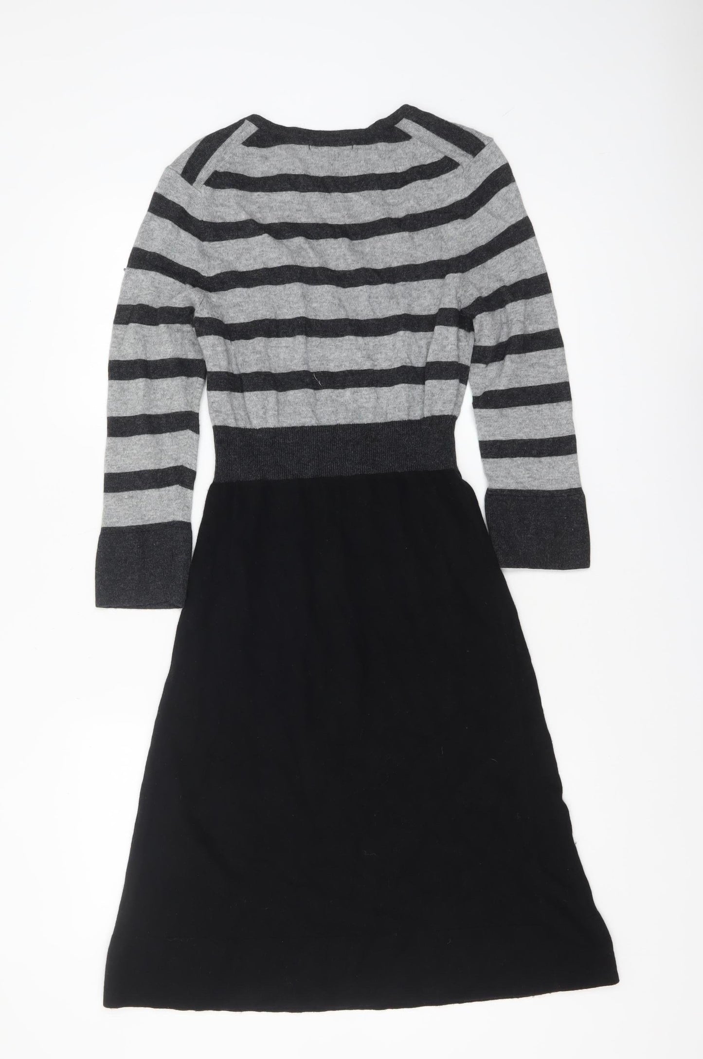 Boden Women Grey Black Striped Fit & Flare Knit Dress Size 10