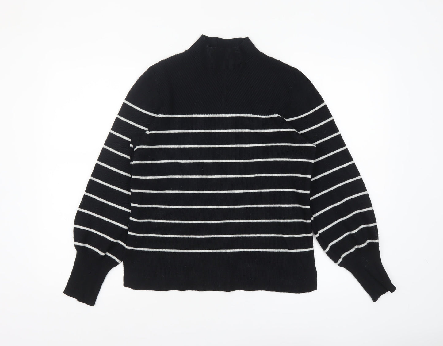 Marks and Spencer Women’s Black Striped Mock Neck Knit Jumper M