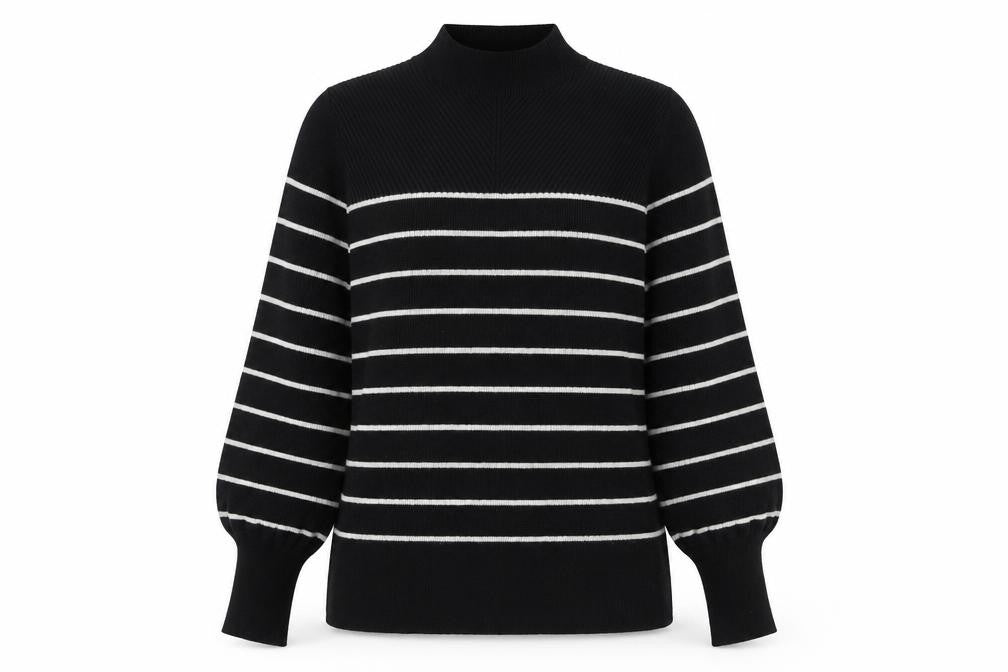 Marks & Spencer Women’s Black Striped Mock Neck Knit Jumper M
