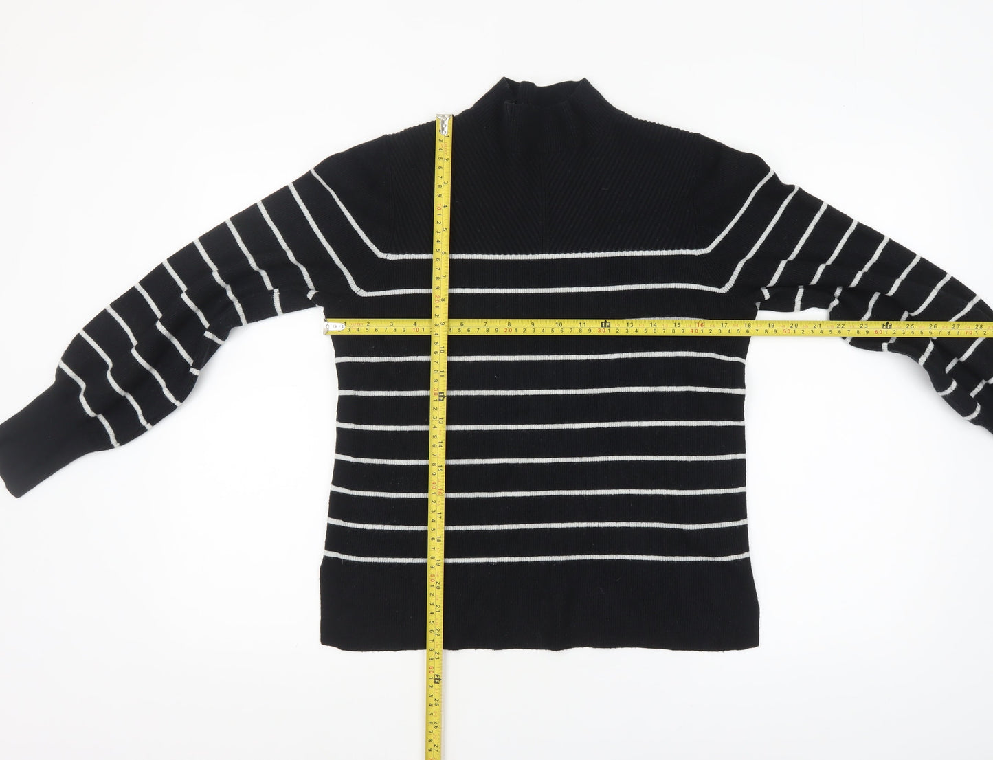 Marks and Spencer Women’s Black Striped Mock Neck Knit Jumper M