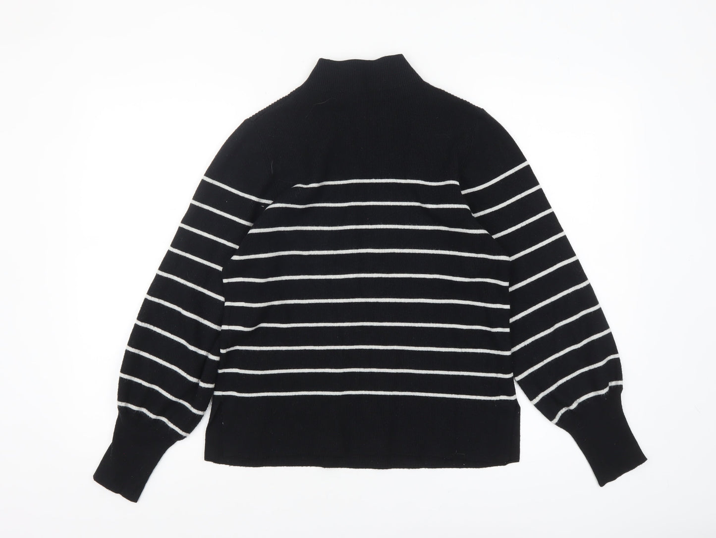 Marks and Spencer Women’s Black Striped Mock Neck Knit Jumper M