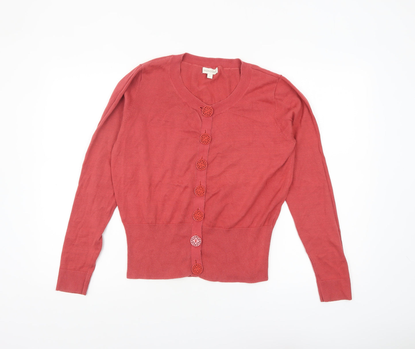 Monsoon Women’s Red Cotton Knit Cardigan Size L Long Sleeve