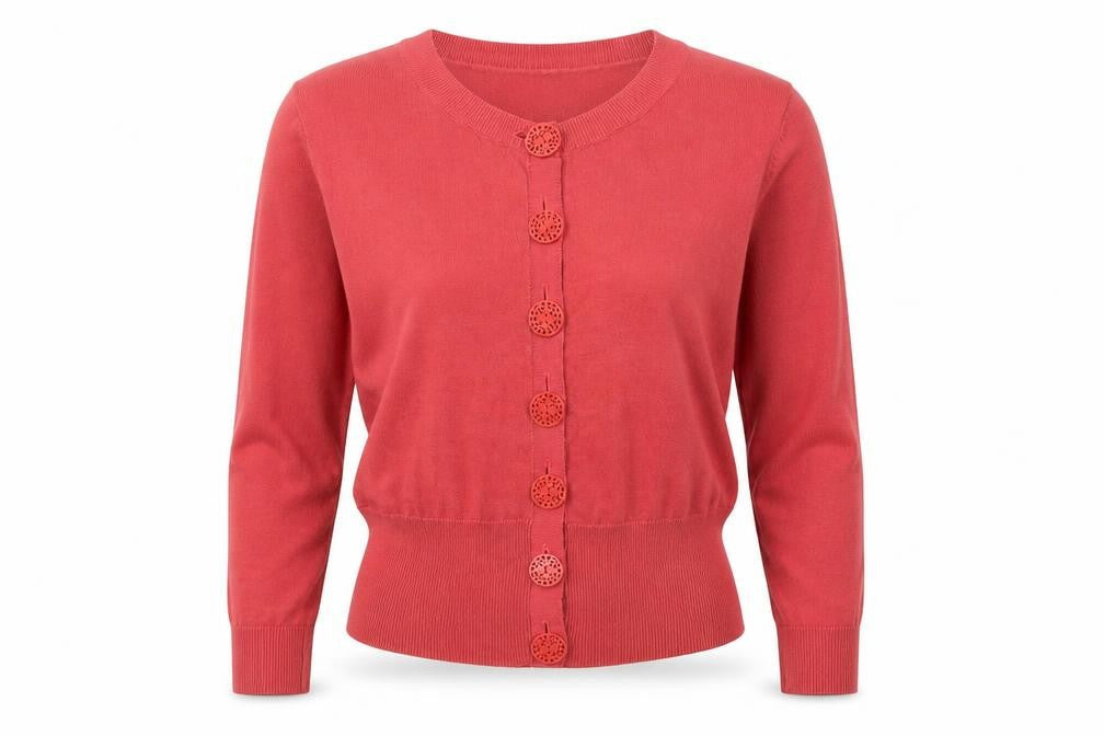 Monsoon Women’s Red Cotton Knit Cardigan Size L Long Sleeve