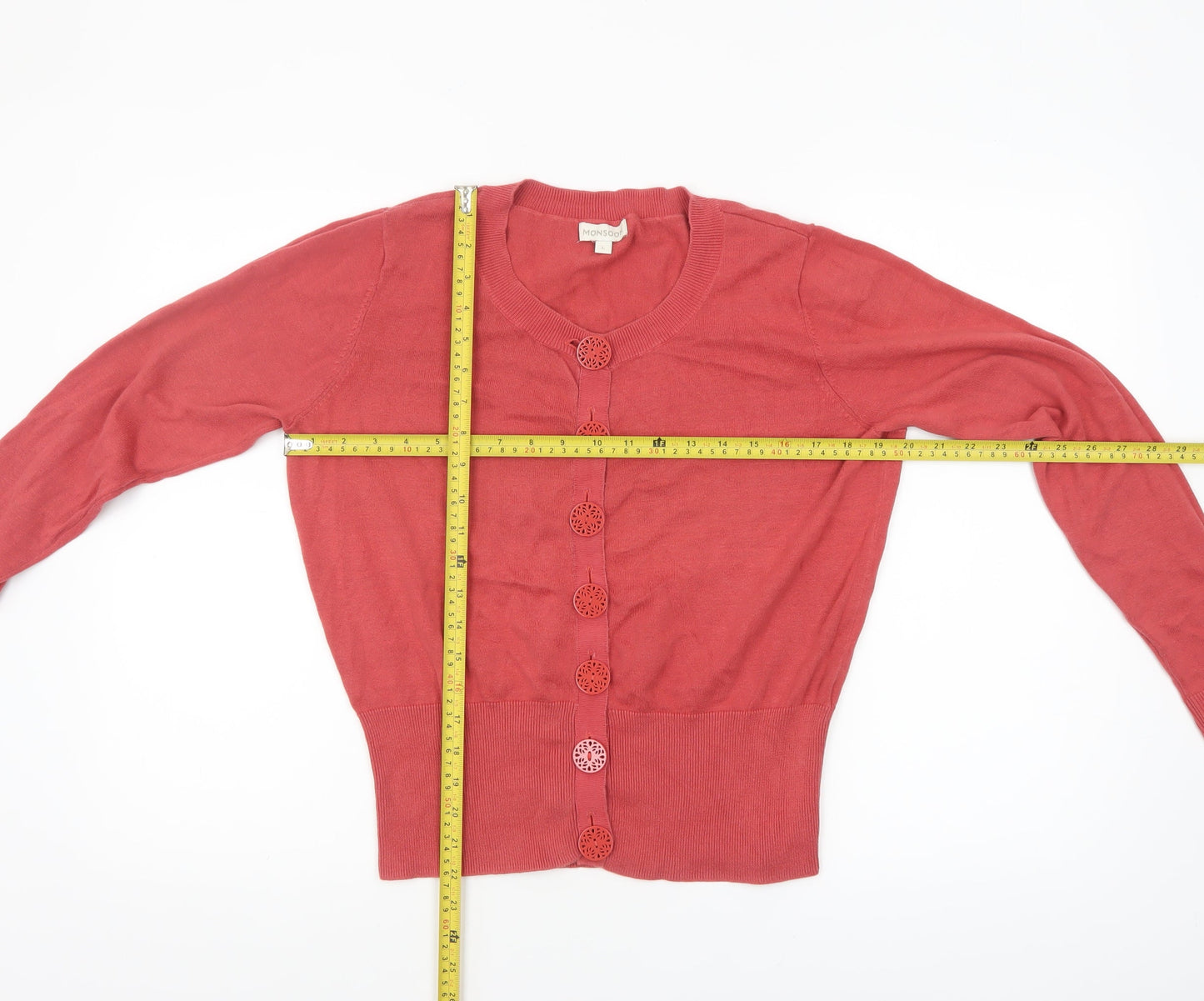 Monsoon Women’s Red Cotton Knit Cardigan Size L Long Sleeve