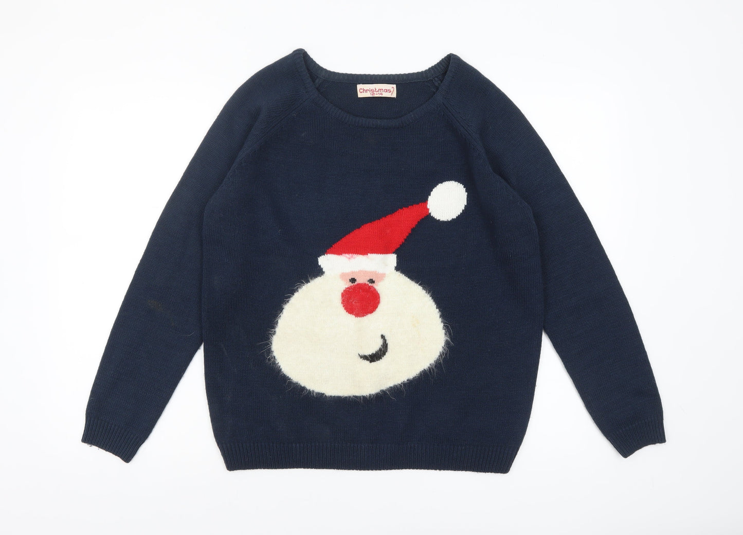 Christmas Women's Navy Blue 12-14 Santa Pullover Jumper Acrylic