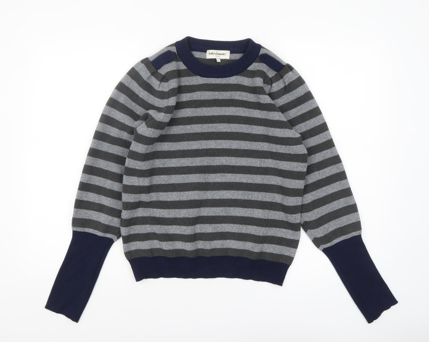 Lollys Laundry Women Grey Striped Pullover Jumper Size M