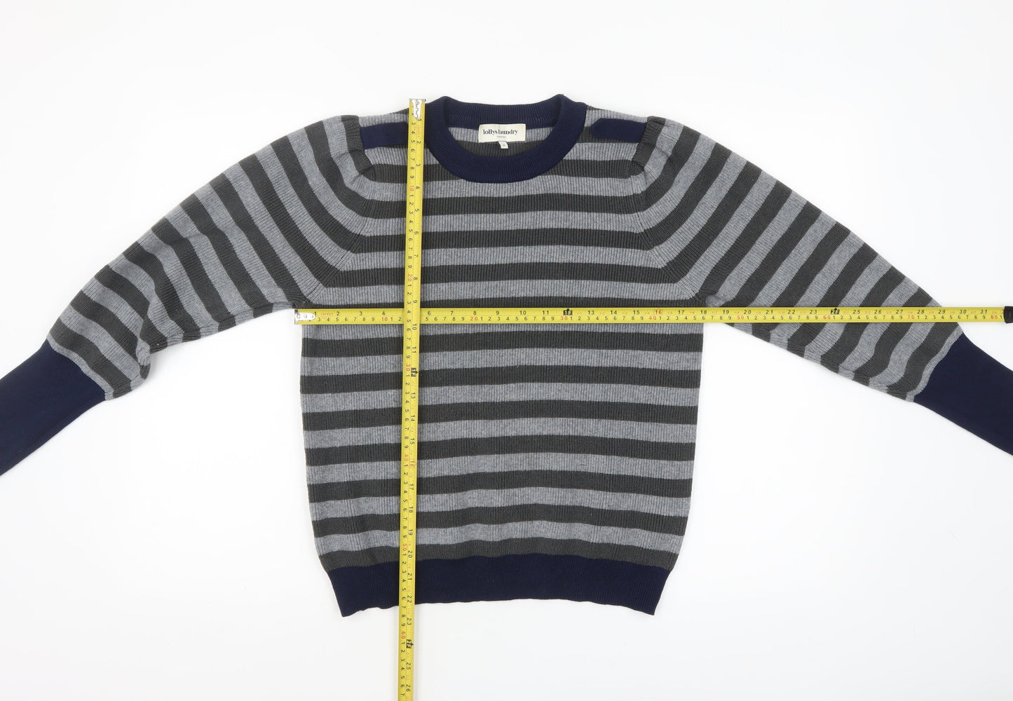 Lollys Laundry Women Grey Striped Pullover Jumper Size M