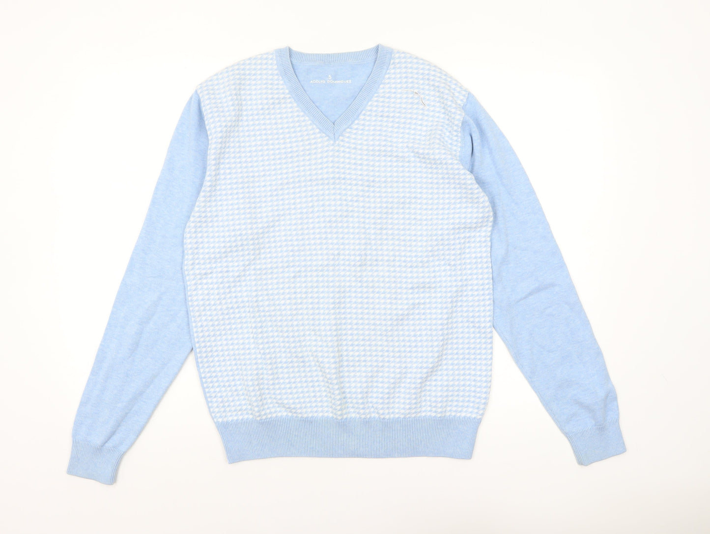 Adolfo Dominguez Men’s Blue Cotton V-Neck Jumper Size M
