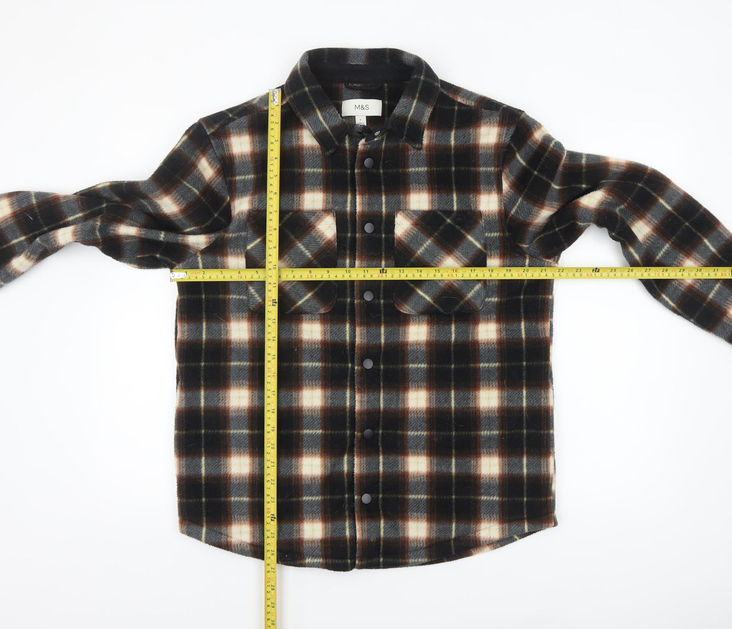 Marks and Spencer Men's Brown Check Flannel Jacket Size S Casual