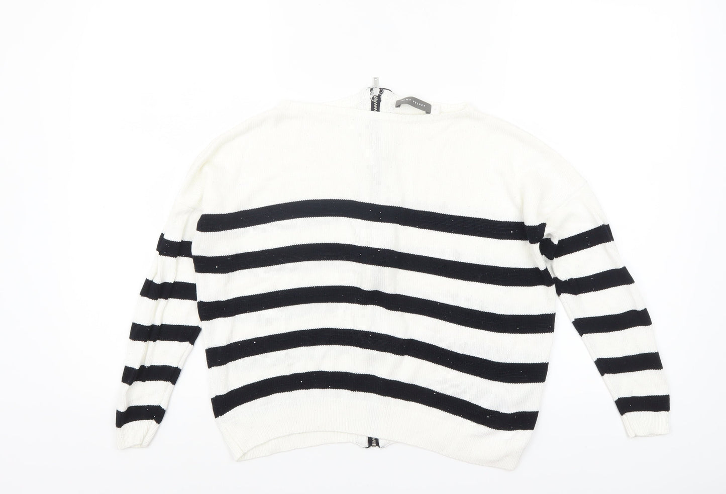 Mint Velvet Women's White Black Striped Full Zip Jumper Size S