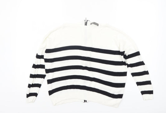 Mint Velvet Women's White Black Striped Full Zip Jumper Size S