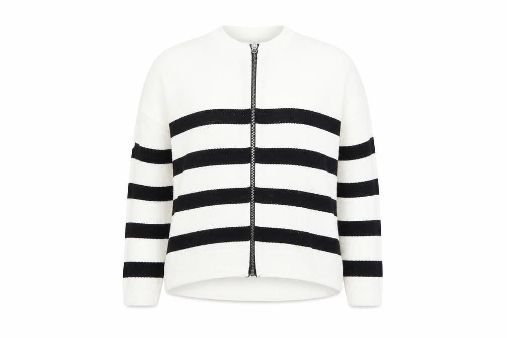Mint Velvet Women's White Black Striped Full Zip Jumper Size S