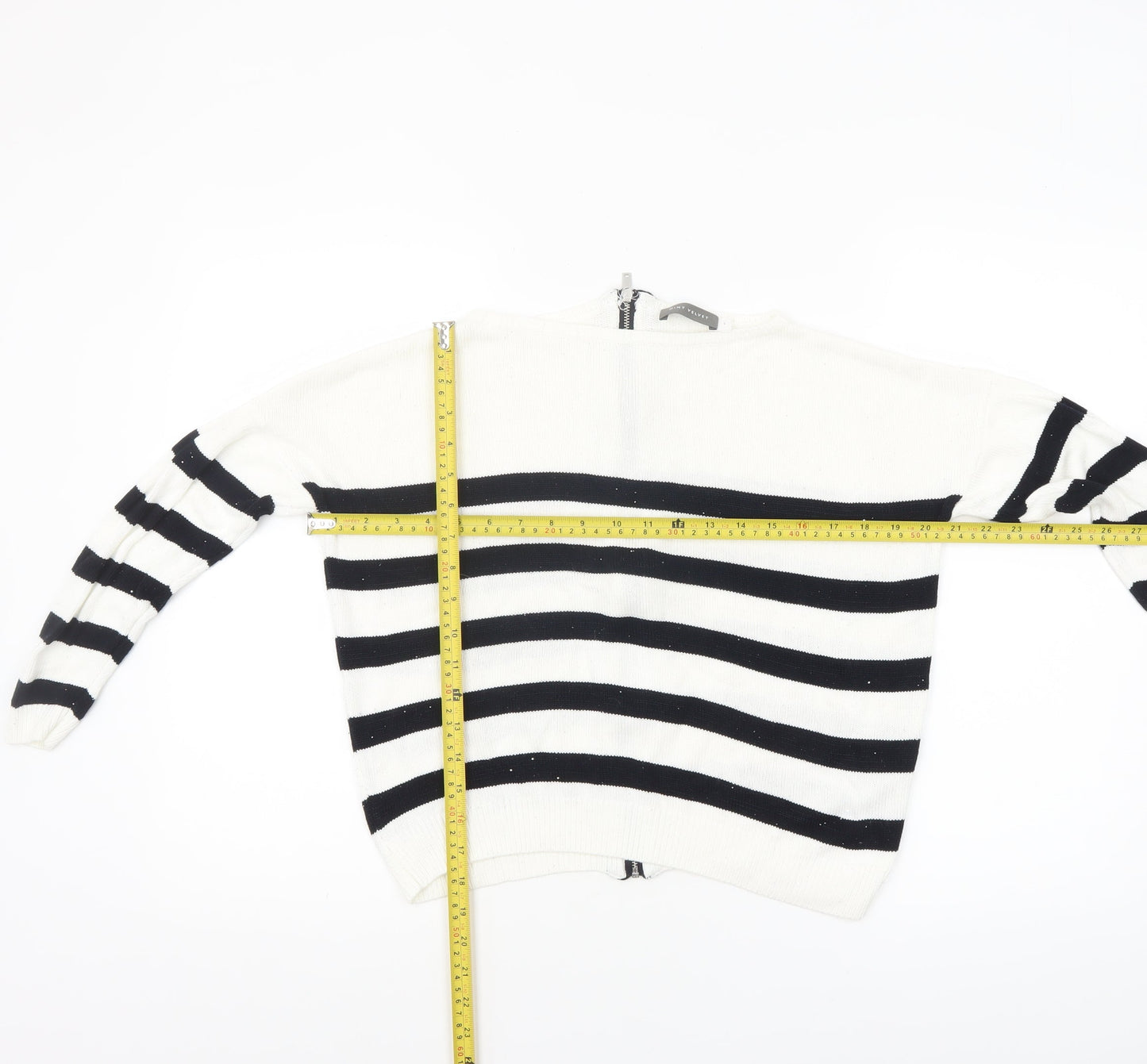 Mint Velvet Women's White Black Striped Full Zip Jumper Size S
