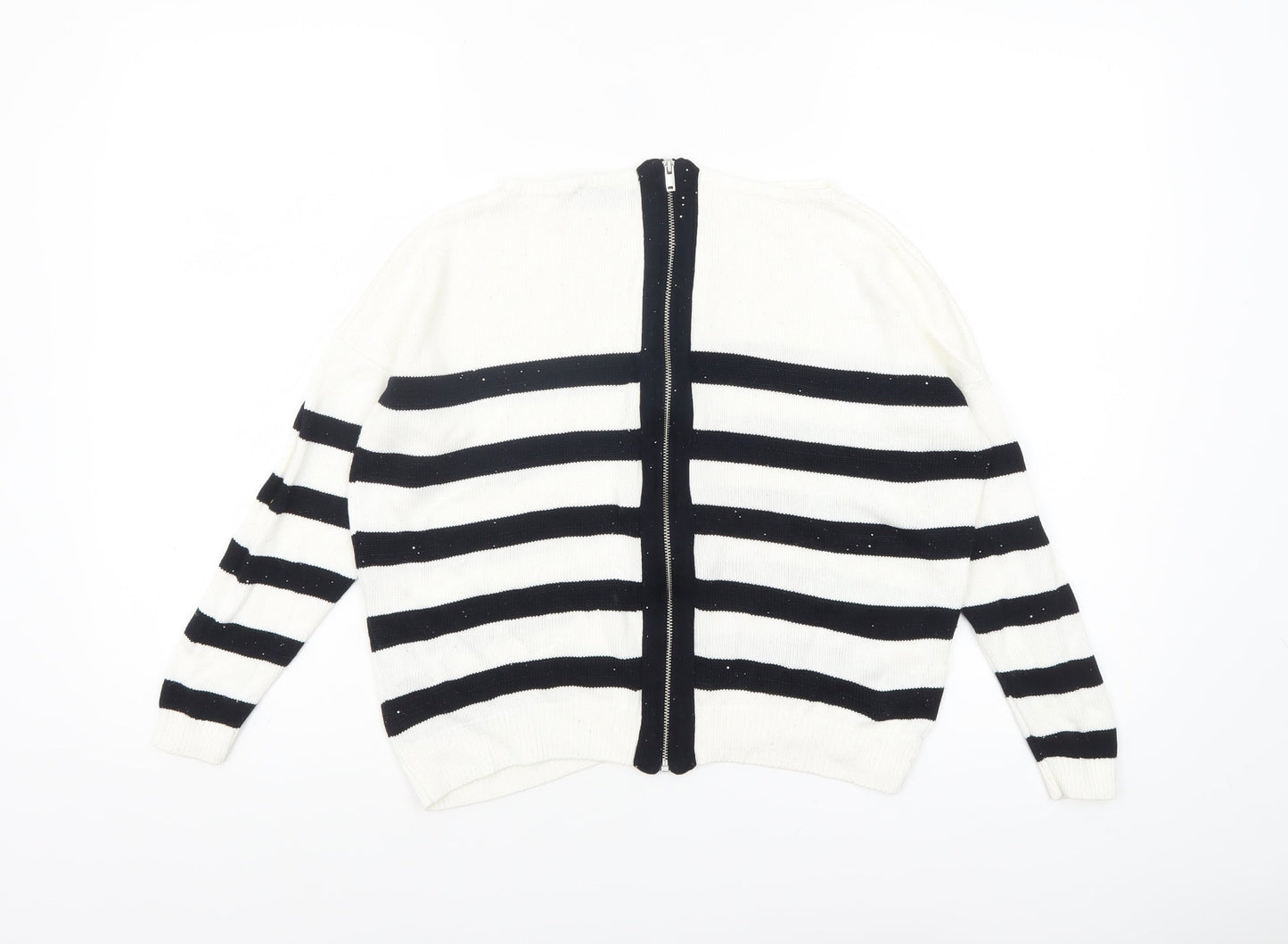 Mint Velvet Women's White Black Striped Full Zip Jumper Size S